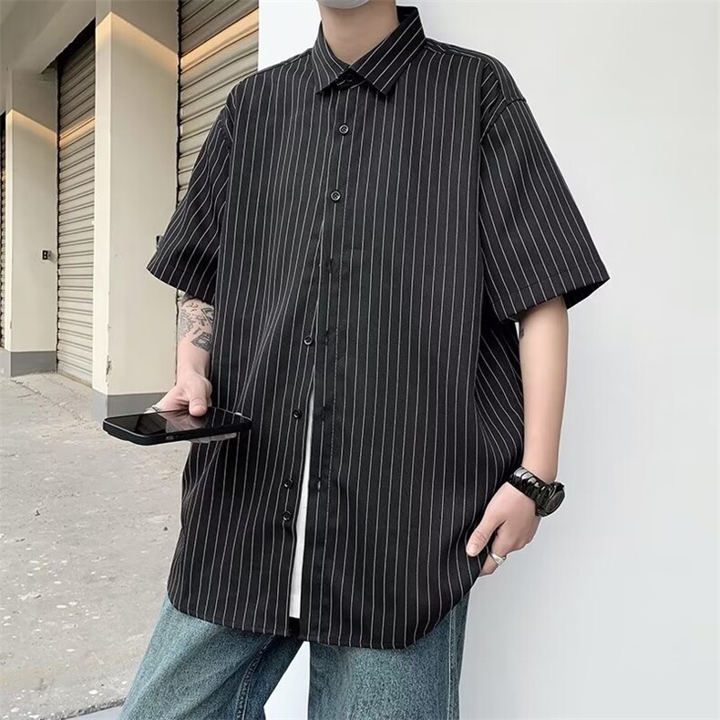 日系标准潮流五分袖时尚气质百搭衬衫文艺夏季新款男CS585P33,男装衬衫,星座410-2