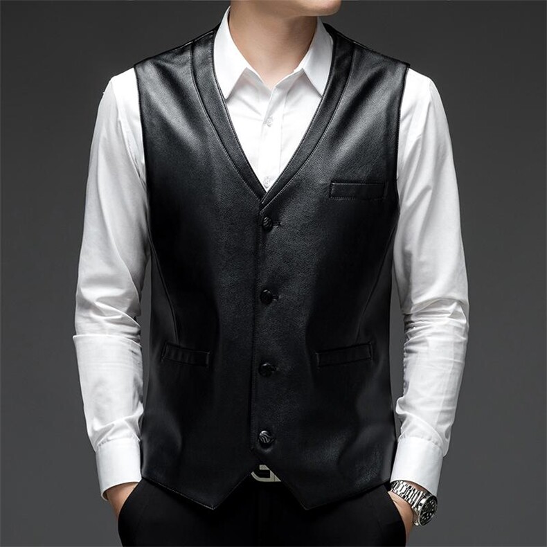 秋冬马甲男V领加厚皮衣中年夹克坎肩马夹背心休闲爸爸，男装背心/马甲，电商B212（原钱塘6029）