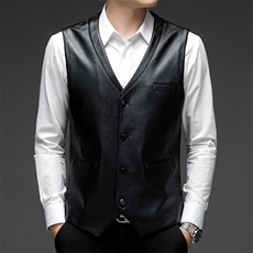 秋冬马甲男V领加厚皮衣中年夹克坎肩马夹背心休闲爸爸，男装背心/马甲，电商B212（原钱塘6029）