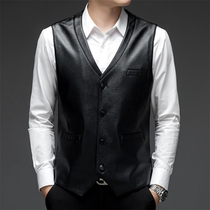 秋冬马甲男V领加厚皮衣中年夹克坎肩马夹背心休闲爸爸,男装背心/马甲,电商B212（原钱塘6029）