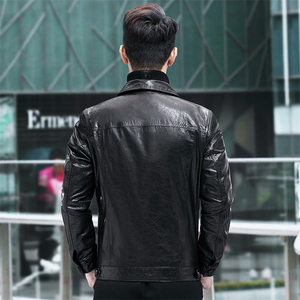 春秋新款男士真皮皮衣男油蜡牛皮夹克韩版机车男装翻领外套P500图片
