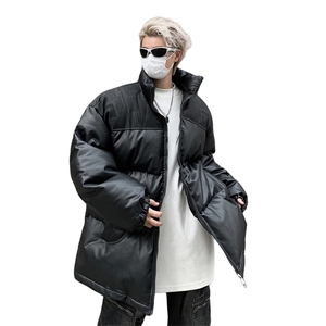 潮牌立领pu皮棉衣男秋冬季美式保暖宽松棉服高街百搭休闲情侣外套图片