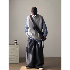 美式潮牌方巾阔腿休闲裤男秋季廓型宽松长裤网1001-1-BK211-P58，男装休闲裤，星座1001-1