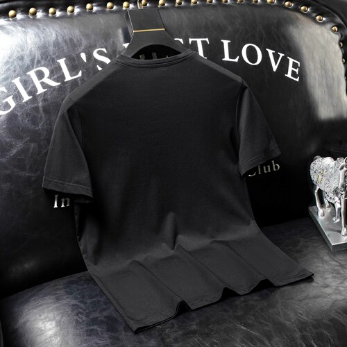 夏季套头短袖燙钻潮休闲圆领T恤亮片大码简欧QT4066-1-A1006-P50，男装T恤，电商A227B（原钱塘4066-1）