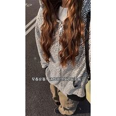 2025秋季斜条纹提花设计感开衫卫衣C6043-TP5088连帽外套女，女装短外套，电商A102