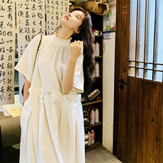 清纯系松弛感白色连衣裙女夏2025年好看慵懒减龄独特绝美连身长裙，女装连衣裙，2C158
