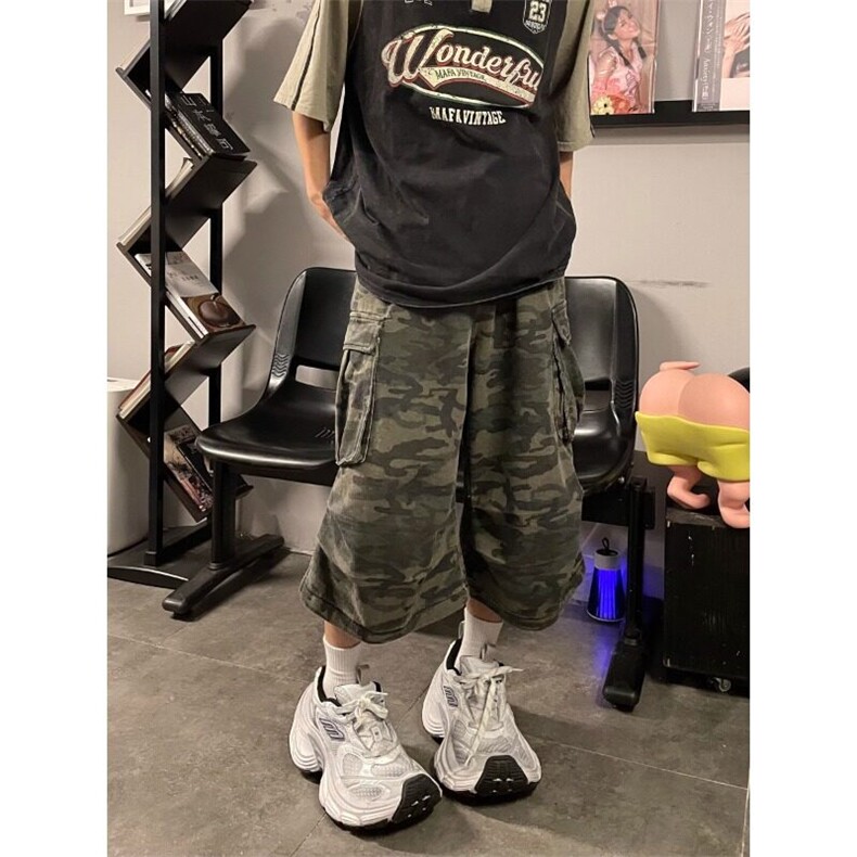 迷彩工装短裤男女潮宽松阔腿设计七分短裤1001-1-N181-P55,男装牛仔裤,星座1001-1