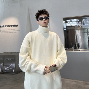 2024新款纯色高领宽松日系外穿毛衣潮牌针织衫青年现货 W8432-P43图片