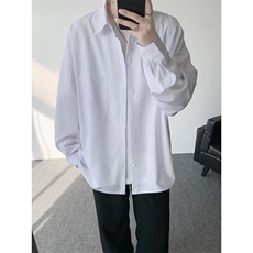 衬衫男秋季新款港风宽松纯色口袋款长袖衬衣CS151-P30，男装衬衫，星座214-3