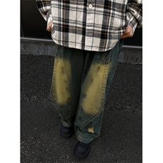 美式高街重工做旧水洗牛仔裤男解构拼接设计直筒阔腿裤JN010-P58，男装牛仔裤，星座1008
