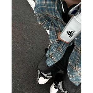 【有货】cleanfit美式复古蓝色格子衬衫长袖衬衣外套XC283WW-P40图片