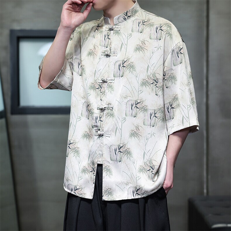 风数码印花衬衫XZ815-1--C2501-P60竹叶，男装衬衫，星座815-1（原A203A）