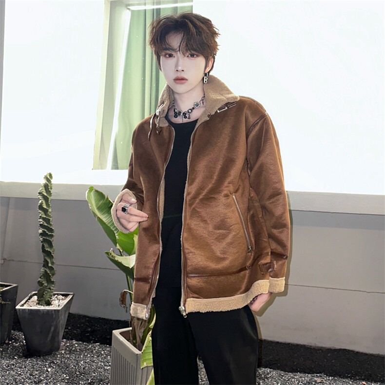 羊羔毛立领棉衣外套男冬季机车棉服加厚保暖麂皮绒1525-P98,男装棉衣,星座910-5
