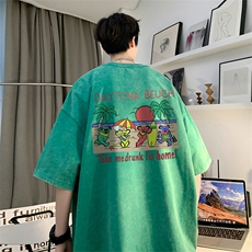 韩东大门重磅直播品美式复古蜡染水洗做旧宽松短袖t恤T990P38，男装T恤，电商A486