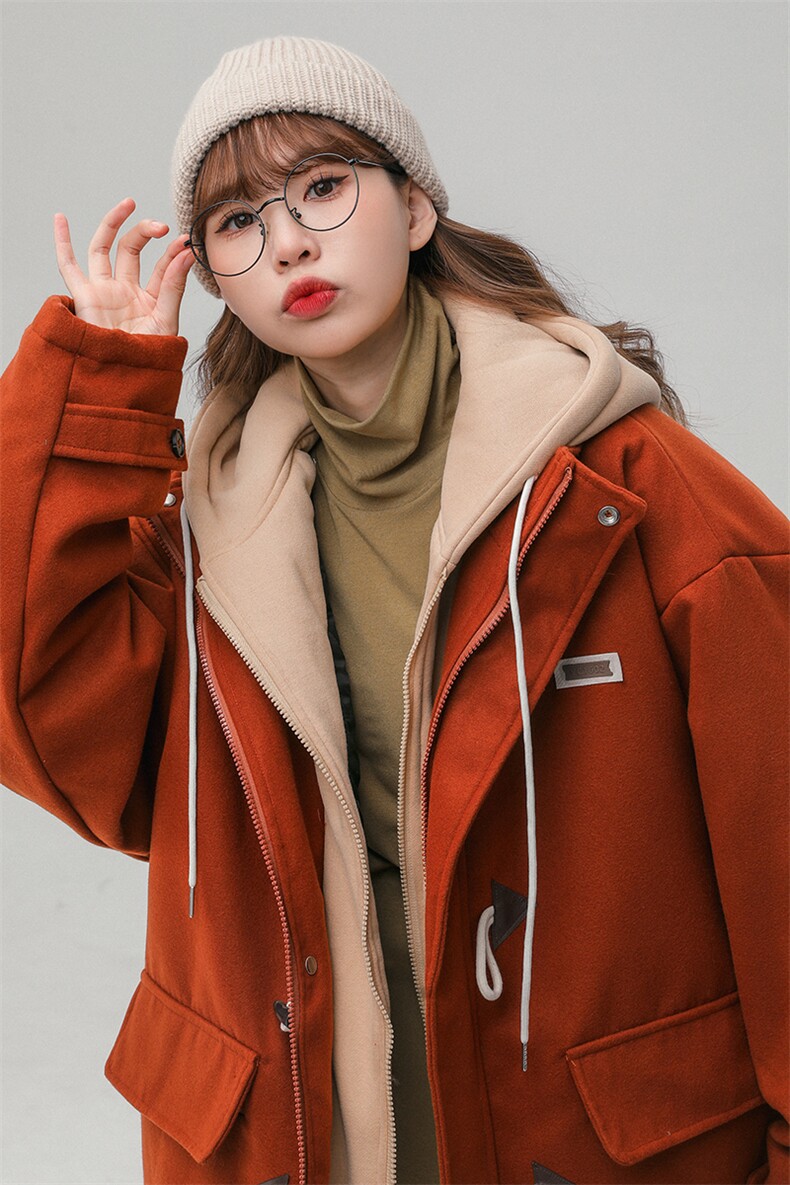 EQ160假两件牛角扣呢料外套女加棉加厚棉衣overseas韩版P148,女装毛呢外套,电商C306-1