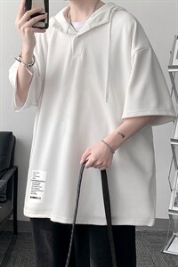 LD54045-P45 连帽短袖t恤男大码胖子带帽五分袖中袖 大皂风图片