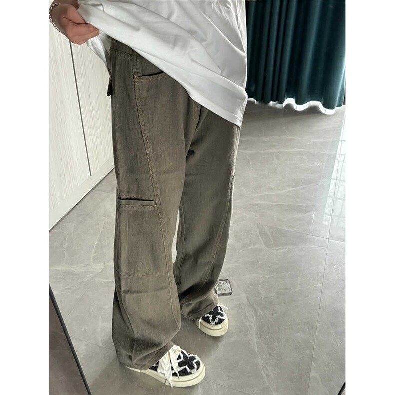 美式复古工装裤男直筒阔腿休闲裤年新款时尚潮流ins长裤MKG37 P50图片