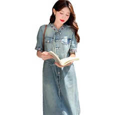 牛仔裙子女夏2025新款收腰显瘦胖MM休闲时尚绣花牛仔连衣裙长裙，女装连衣裙，红龙果