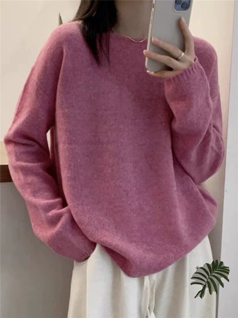 秋冬新款羊毛衫女圆领宽松短款毛衣套头针织衫打底潮,女装羊毛衫,思途羊绒