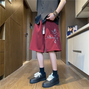 夏季新款新中式刺绣五分裤宽松百搭短裤B315-K24129-p35控48图片