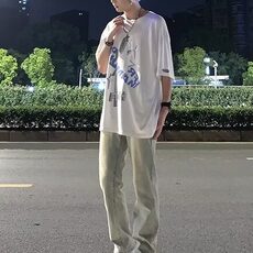 美式街头水洗做旧时尚牛仔裤男春秋直筒宽松欧美高街vibe风长裤子，男装牛仔裤，星座506A