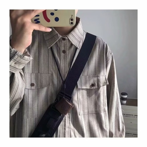 3036-P45 春秋日系风格穿搭复古条工装条纹衬衫男款长袖图片