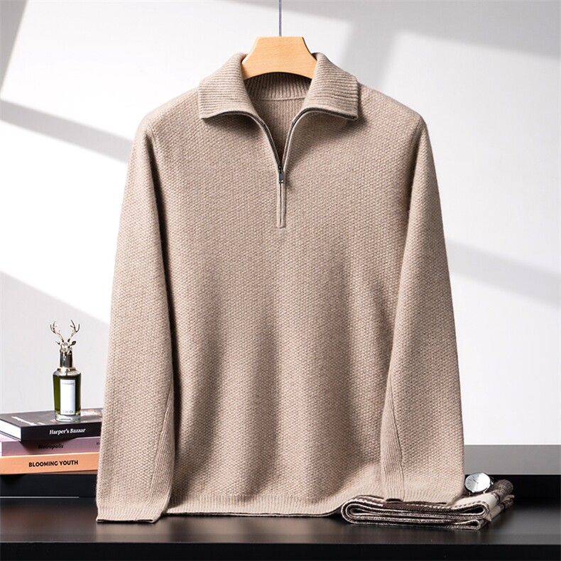2025秋冬百搭时尚简约男款半拉链针织衫，男装羊绒套衫，致织羊绒