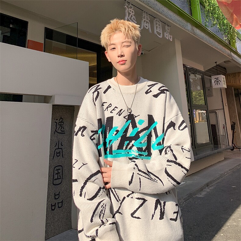 现货美式潮牌嘻哈涂鸦毛衣针织衫-控99,男装针织衫/毛衣,星座310A-3