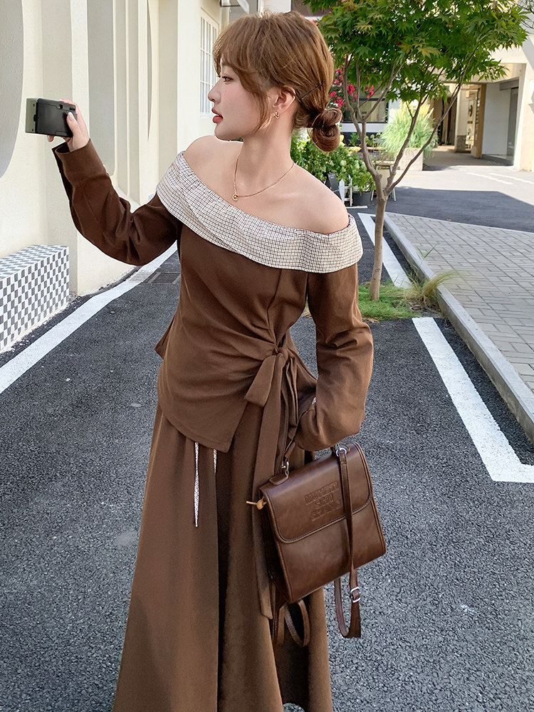 韩版显瘦长袖上衣半身裙两件套女2025春秋季新款百搭收腰气质套装,女装套装/套裙,纯色衣恋