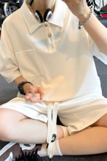 痞帅风polo衫套装男士夏季美式简约翻领短袖运动短裤休闲两件一套，男装T恤，电商A007