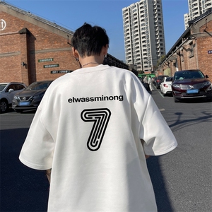 牛油果绿数字7t恤短袖男生夏季美式320g重磅潮牌潮流麂皮半袖上衣图片
