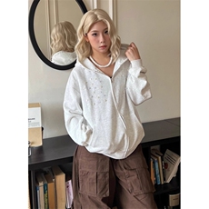 春秋小众烫钻可拆卸领带连帽卫衣重磅细闪宽松慵懒外套W031，女装短外套，星座1116A（原606A-3）