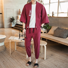 夏季风道袍男短袖汉服古风潮开衫汉服防晒衣套装TZ01/P85，男装休闲套装，钱塘713