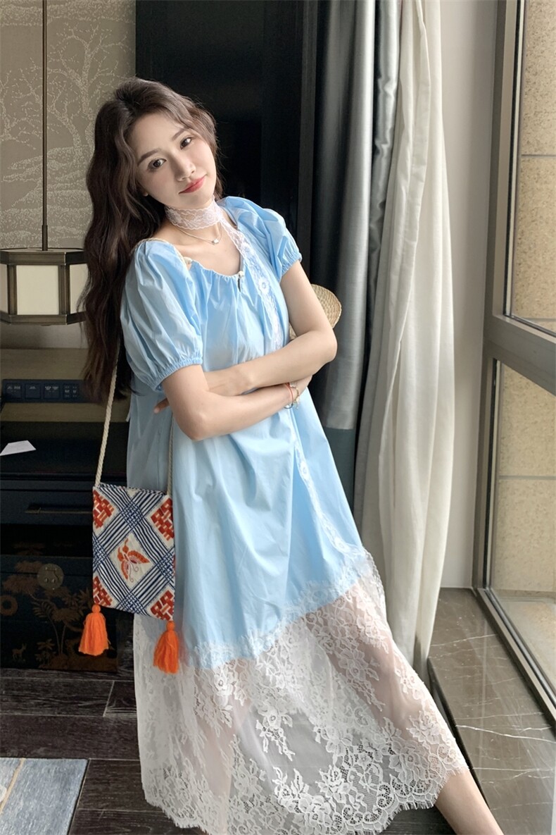 【新款】露背假两件蕾丝拼接连衣裙长裙2C353/8671/P130/K198,女装连衣裙,2C353