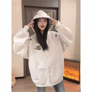 美式复古小恶魔豹纹连帽拉链卫衣男女春秋冬情侣开衫刺绣运动外套图片