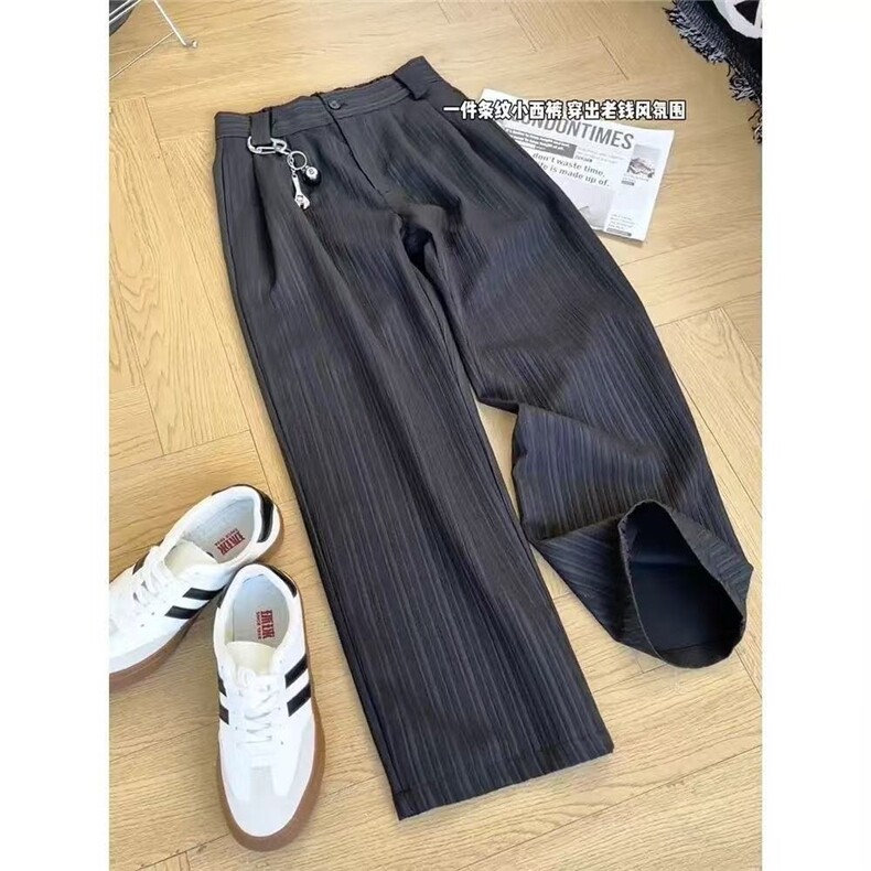 肌理感老钱风垂感条纹小西裤男宽松直筒休闲裤显瘦裤XF014,男装西裤,星座208-5