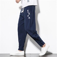 风春季男士盘扣宽松刺绣休闲裤束脚哈伦裤男长裤运动裤M78P55图片