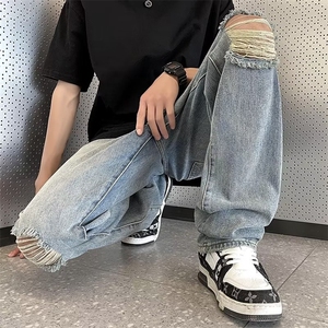 美式vibe裤子高街水洗牛仔裤男设计感小众拉链裤K738P38图片