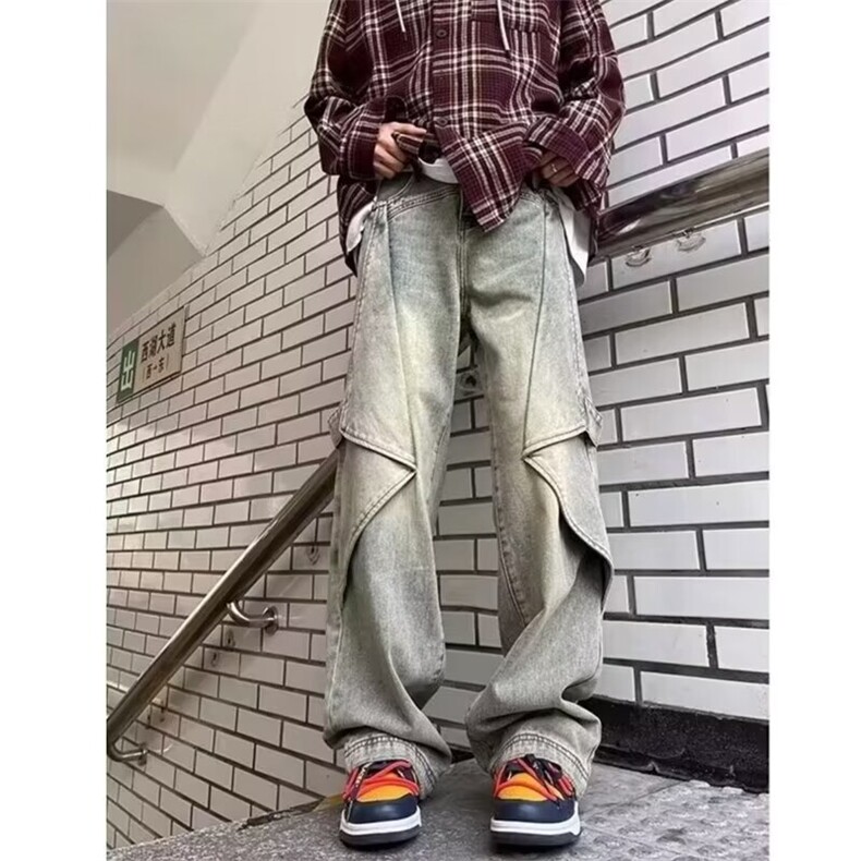 高街复古结构牛仔裤男宽松微喇叭阔腿拖地牛仔长裤子G022-P53,男装牛仔裤,星座1001-1