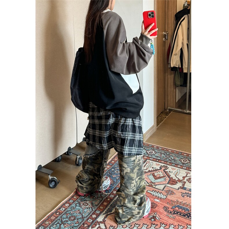 2024秋季新款女模自拍大码美式高街拼色卫衣M-5XHW24794-P60,男装卫衣,电商A022