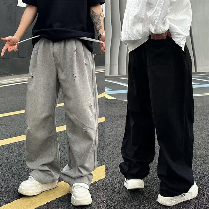 2025春夏新款重工纯棉洗水破洞复古晕染设计卫裤7193 P65图片