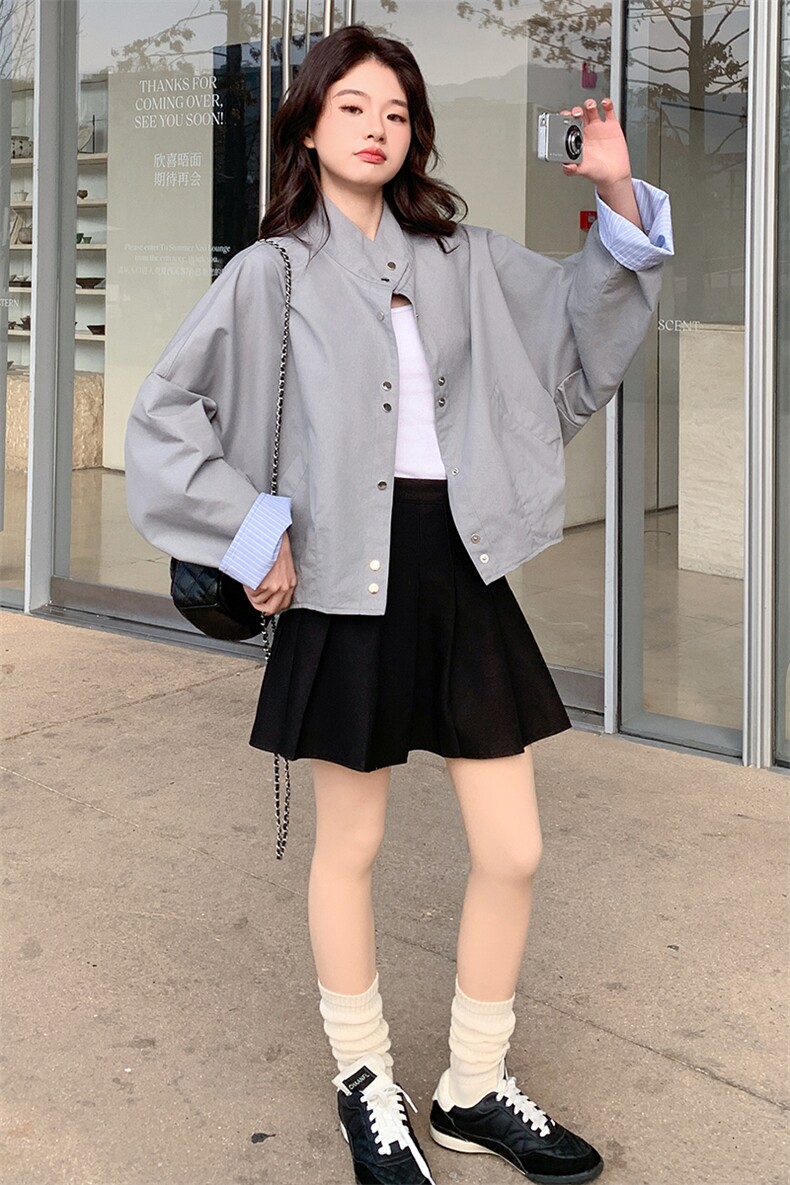 立领休闲短外套女小个子2025春季新款韩系设计感宽松百搭夹克上衣,女装短外套,辉之琳