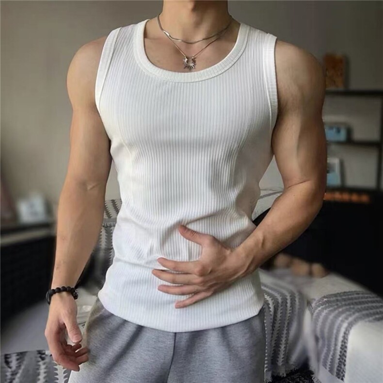弹性健身运动无袖T恤螺纹背心重磅弹力透气男款打底t恤BX14P22，男装背心/马甲，电商D256-1(原A064-1)