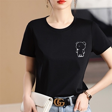 丝光棉烫钻烫画刺绣短袖t恤女夏季新款韩版宽松显瘦百搭圆领上衣，女装T恤，元素羊绒