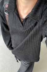 百搭雪尼尔280g重磅鱼骨纹Polo领大码长袖T恤男T24553-特P25控48，男装T恤，电商A001
