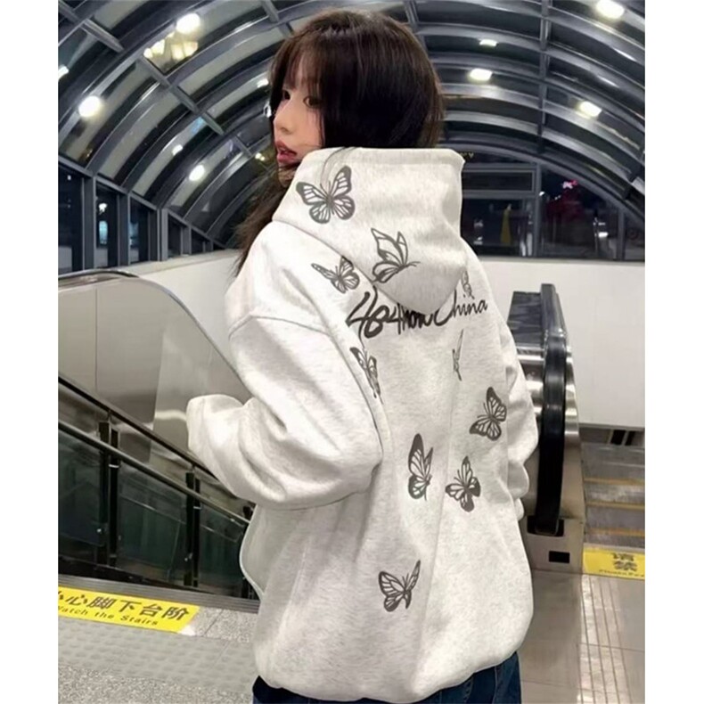 重磅印花布料蝴蝶涂鸦设计情侣装男女连帽卫衣  W1054图片