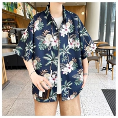 弹力布夏季男士印花短袖衬衫个性五分袖衬衣外套，男装衬衫，星座1013