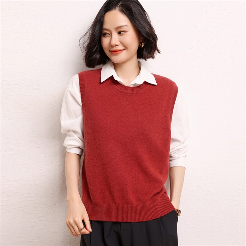 春季新款羊绒针织马甲女叠穿外搭圆领短款宽松无袖坎肩背心,女装羊绒衫,江帆羊绒