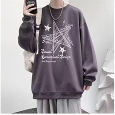 黑色薄款圆领卫衣男春秋新款青少年宽松印花卡通学生百搭休闲外套，女装短外套，星座506A