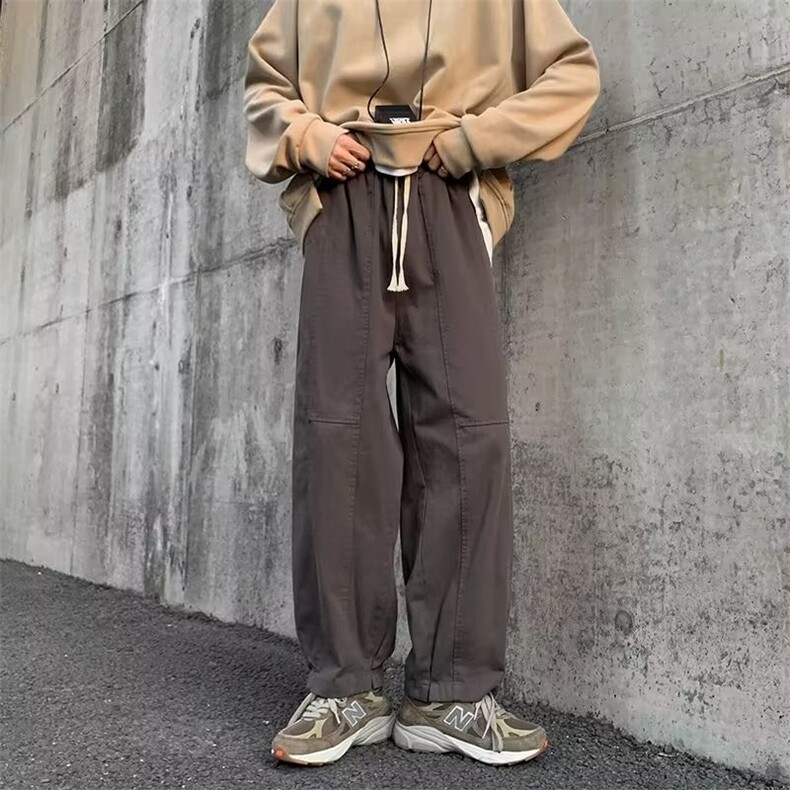 卡其色工装裤男秋冬潮牌ins宽松直筒阔腿裤特厚纯棉A766P38,男装休闲裤,星座1116-2